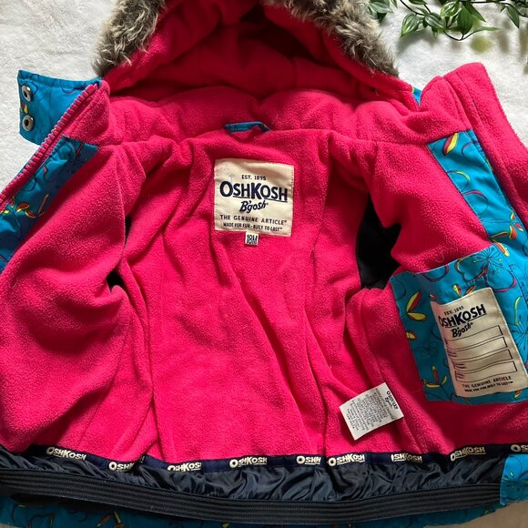 OshKosh B’gosh Toddler Snowsuit 18M Blue Floral Puffer Jacket & Black Snow Pants - Picture 8 of 16